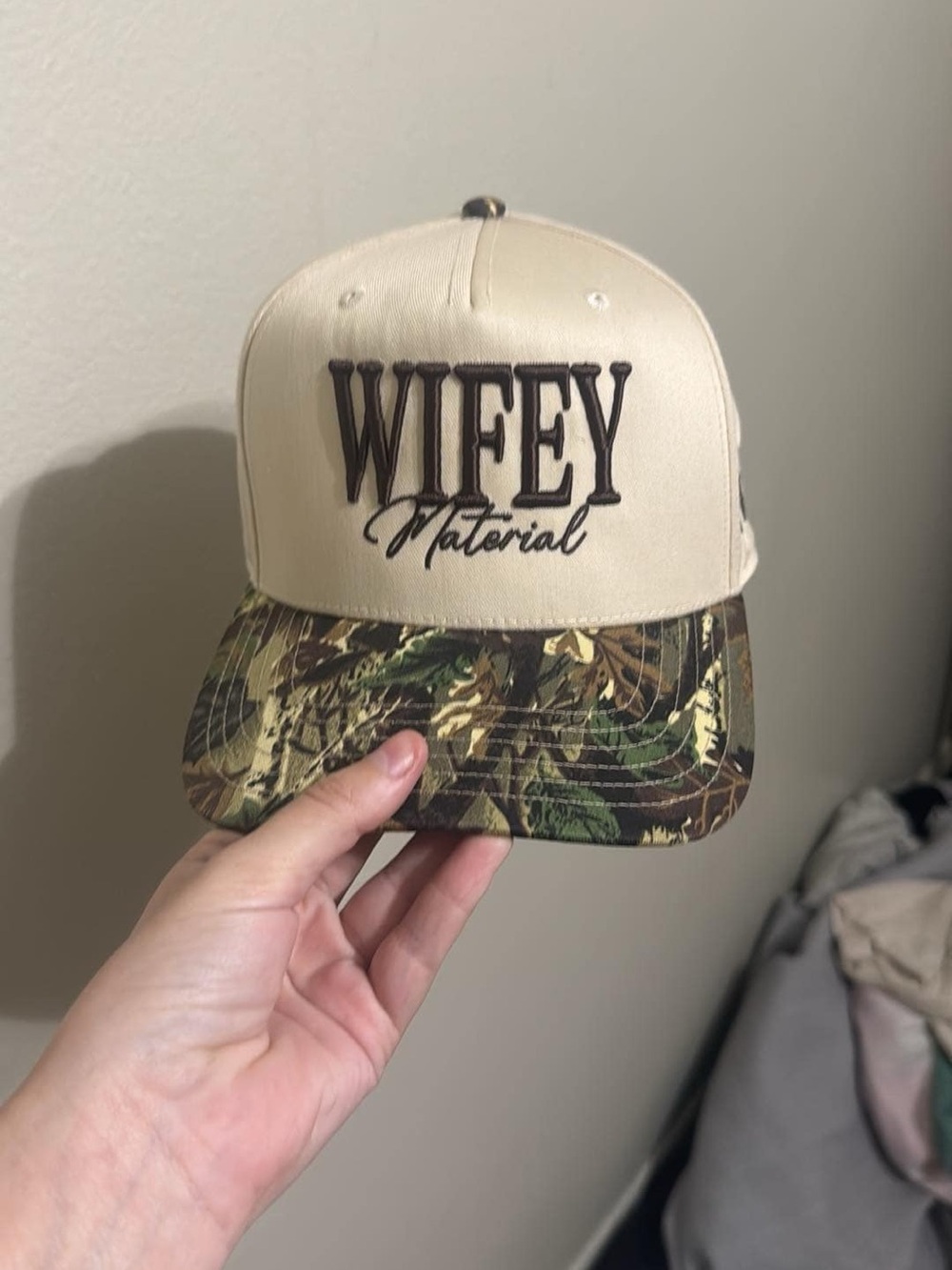 Wifey Material Two-Tone Women's Cap - Cream & Camo